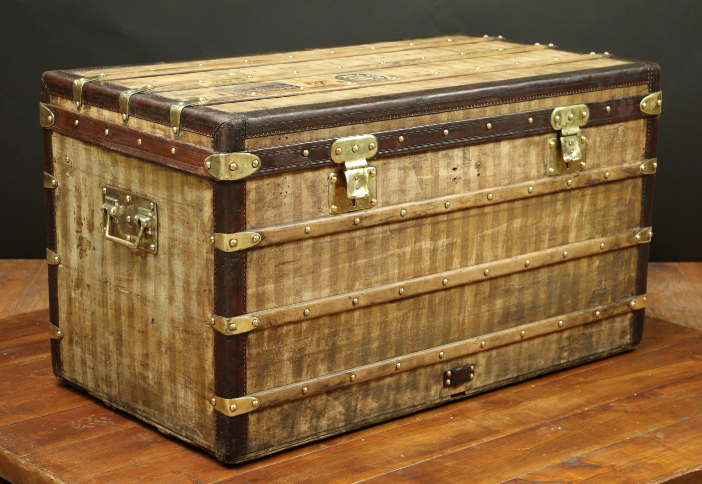 Louis Vuitton Steamer Trunk Rayee Striped Canvas Antique 1800's