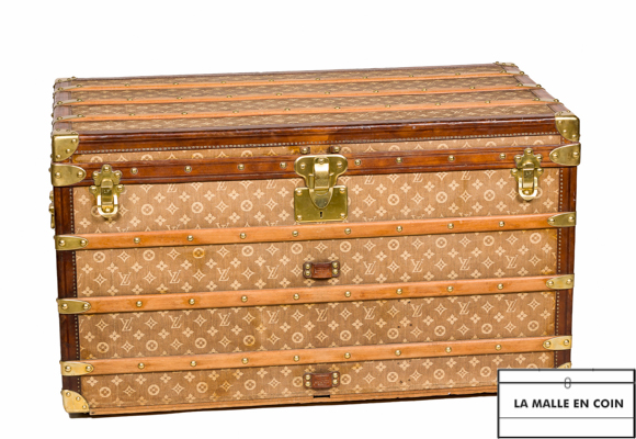 Sold at Auction: An early 20th century Louis Vuitton trunk, the lid with a  brass plaque inscribed 'Princess Victoria of Schleswig Holstein', with LV  logo embossed cloth covering, timber straps and leather