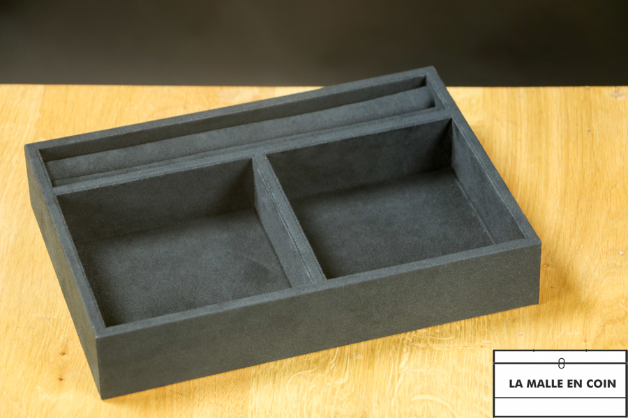 Black tray with suedette trim