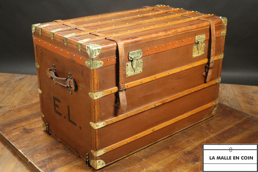 Very Large Antique Travel Suitcase, English, Leather, Steamer, Shipping  Trunk