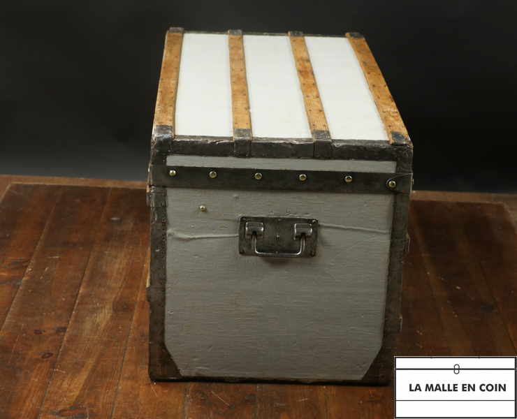 RARE 1870's Louis Vuitton Grey Trianon Canvas Rayee stripe Trunk