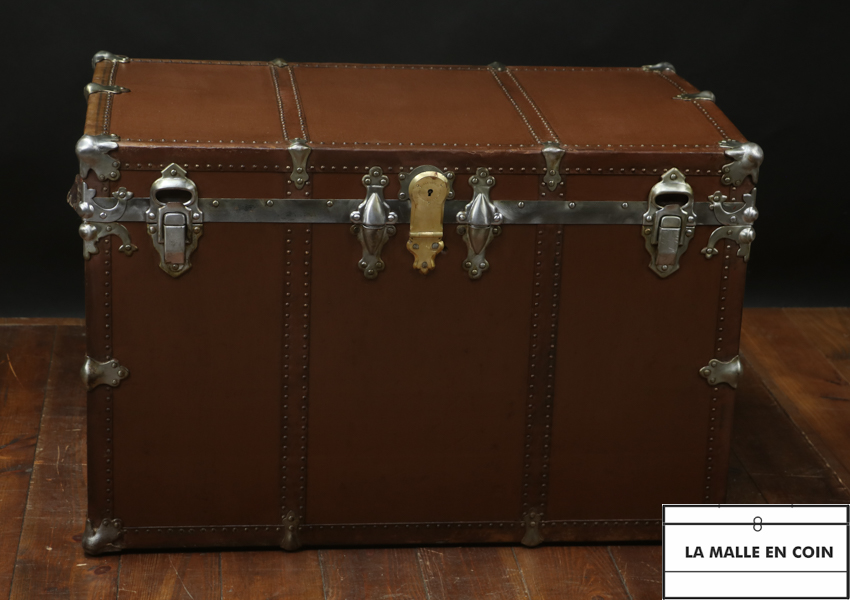 American brown tall steamer trunk
