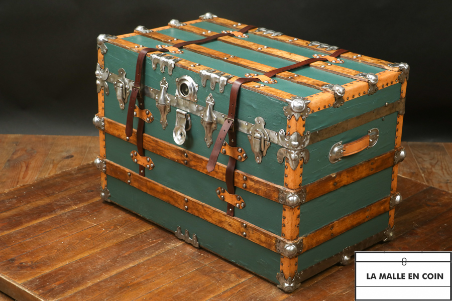 Large American green steamer trunk