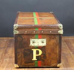 Leather Goyard steamer trunk with key