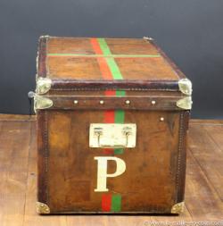 Leather Goyard steamer trunk with key