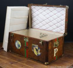 Leather Goyard steamer trunk with key